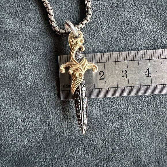 David Yurman Two Waves Dagger w/ 18K Gold, Sterling Silver & Diamonds Necklace - Picture 14 of 16
